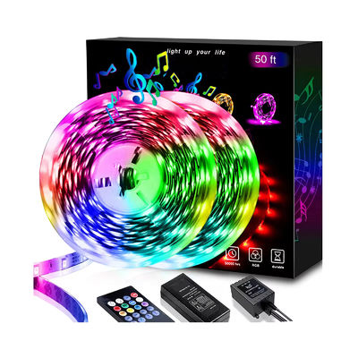 12V 50ft 15M 5050 RGB Color DJ Decoration For Night Club Smart LED Strip Lights With 20 Keys Remote