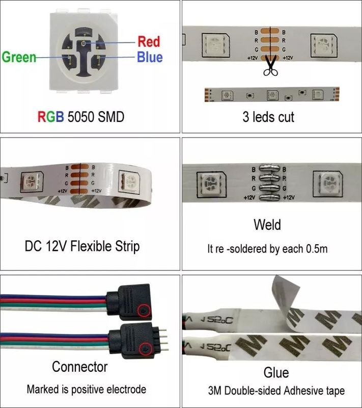 SMD5050 LED Strip Lights RGB With Remote Control Dimmable 5M 60leds No-waterproof 12V Led Strip For KTV