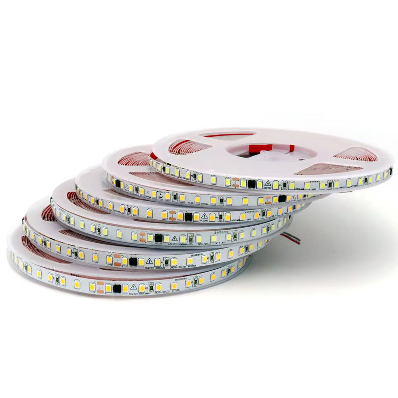IP20 2835 220v एलईडी लाइट स्ट्रिप हाई वोल्टेज 8MM 120led/M 240led/M हाई ब्राइटनेस 2835 स्व चिपकने वाला यूरोप में