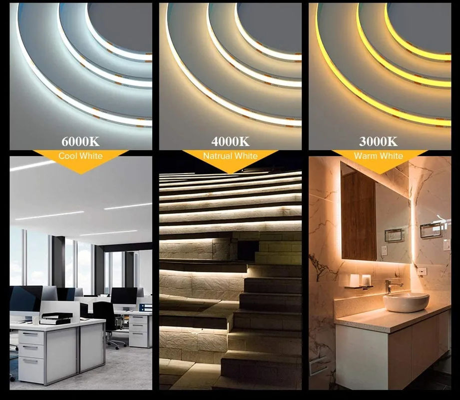 गर्म बिक्री 480LEDs 12W/M डिममेबल IP20 90Ra COB एलईडी पट्टी 12V/24V इनपुट वोल्टेज