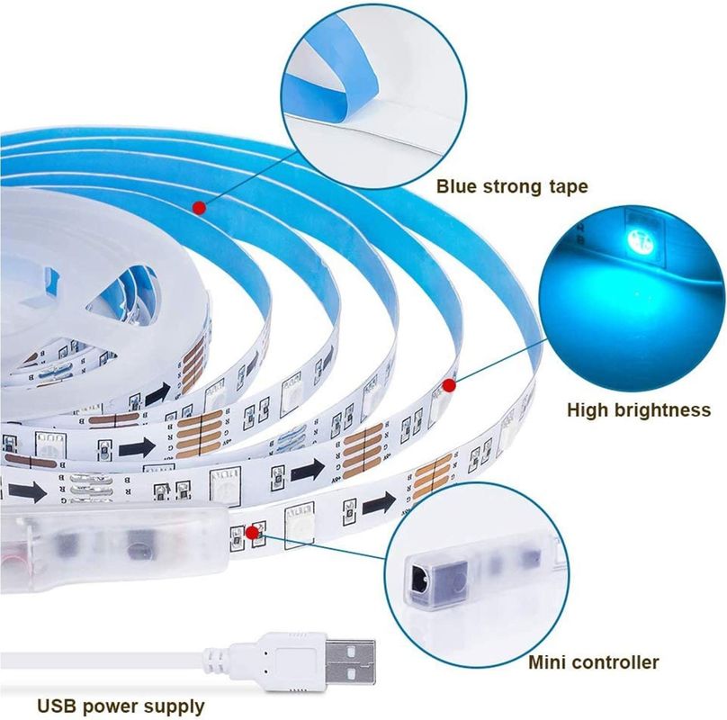 सजावट के लिए स्मार्ट एलईडी पट्टी 12V 5V यूएसबी नियंत्रण संगीत सिंक्रनाइज़ेशन और आरजीबी रंग तापमान