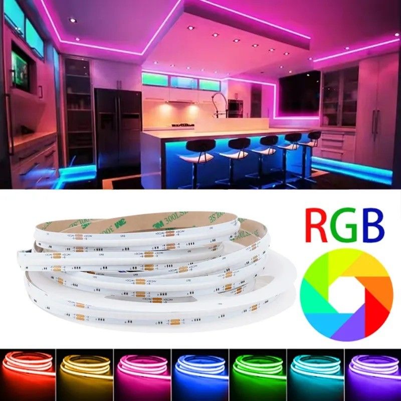 दीपक प्रकाश प्रवाह lm 1000 24V 576leds/मीटर RGB COB एलईडी सॉफ्ट लाइट स्ट्रिप प्रत्यक्ष अच्छा