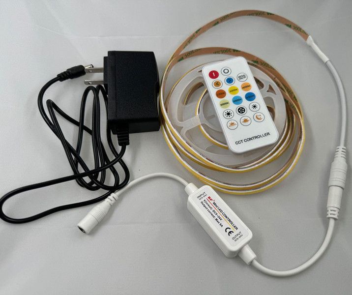डंपप्रूफ COB एलईडी स्ट्रिप CRI90 300LEDs/m 10m/roll के साथ 3M टेप और कोई वोल्टेज-ड्रॉप नहीं DC12V