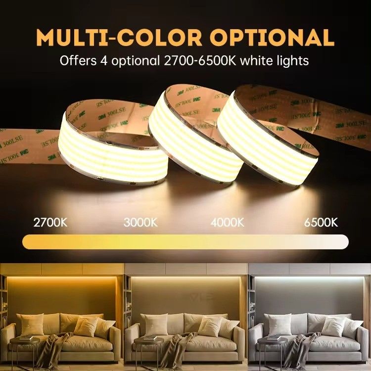 सुपर वाइड 5 पंक्तियों के साथ 24v 30mm लचीला COB एलईडी स्ट्रिप लाइट 1600LED और CRI Ra 90