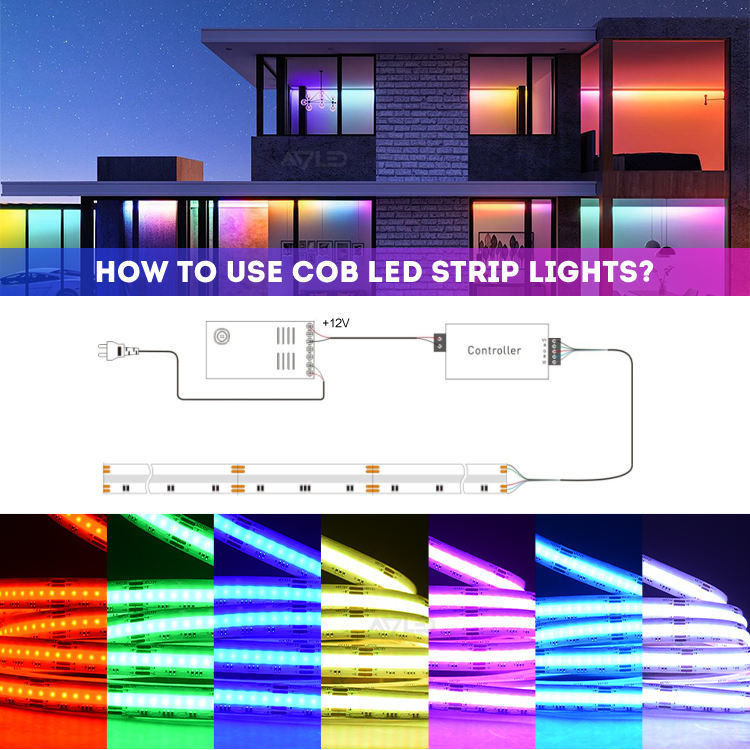 रिमोट कंट्रोल डीसी 12V 24V लचीला एलईडी प्रकाश RGB 756LEDs/M COB एलईडी टेप स्ट्रिप प्रकाश